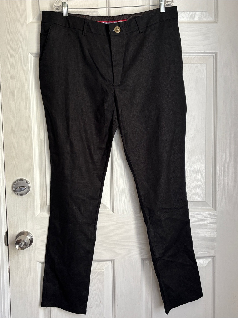 New NWT Lanzinno Mens Black Linen blend Dress Pants Classic Straight Fit Size 38